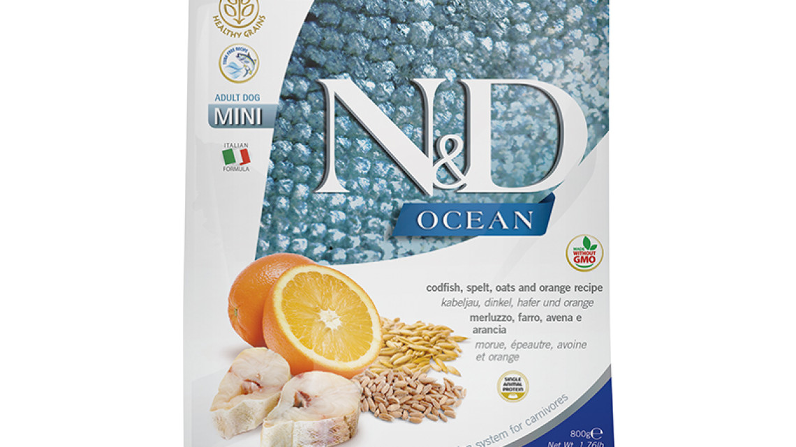 N&amp;D Dog Ocean tőkehal, tönköly, zab&amp;narancs adult mini 800g