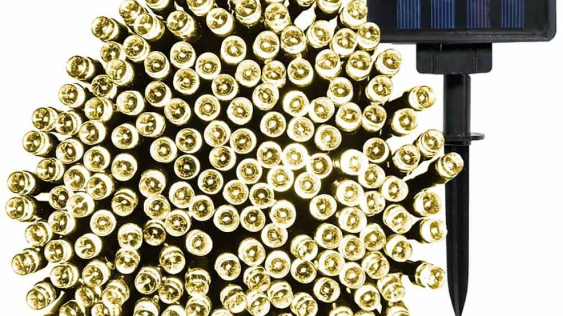 Timeless Tools 100 LED-es napelemes kerti fényfüzér-10 méteres-meleg fehér