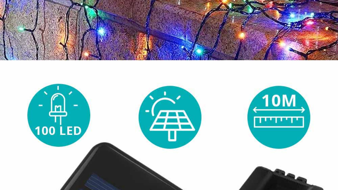 Timeless Tools 100 LED-es napelemes kerti fényfüzér-10 méteres-színes