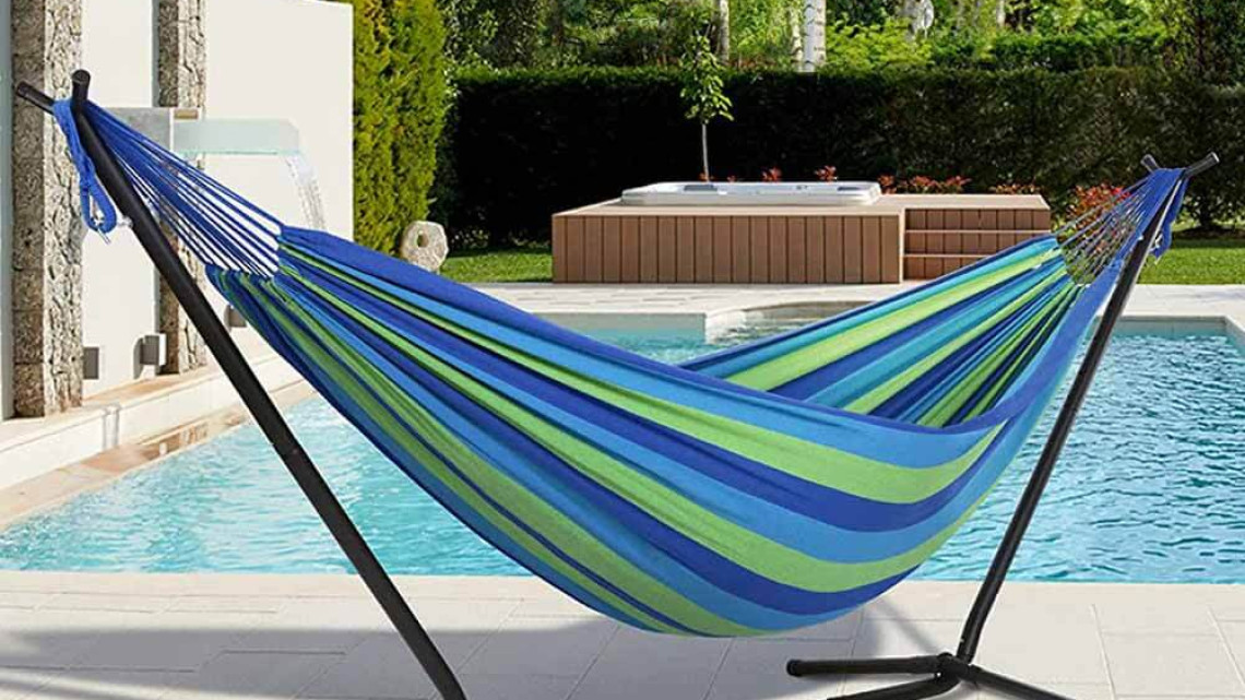 Timeless Tools Tartóállvány ajándék 2 személyes függőággyal-kék