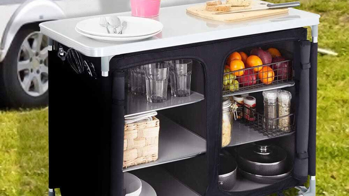 Timeless Tools Hordozható, polcos tároló kempingezéshez