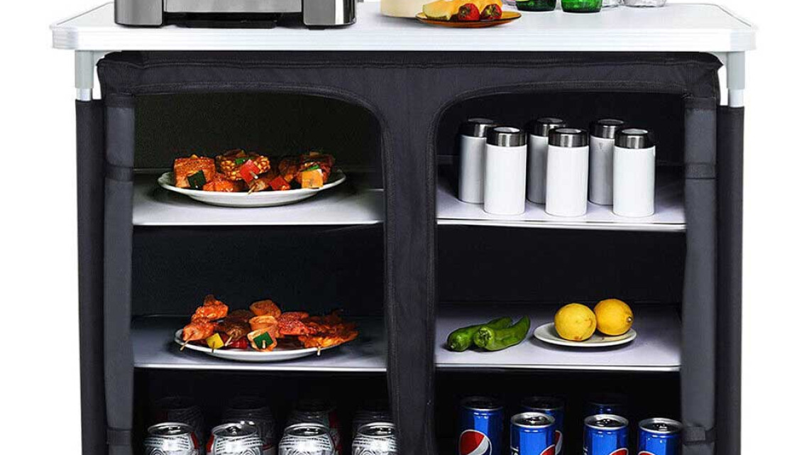 Timeless Tools Hordozható, polcos tároló kempingezéshez