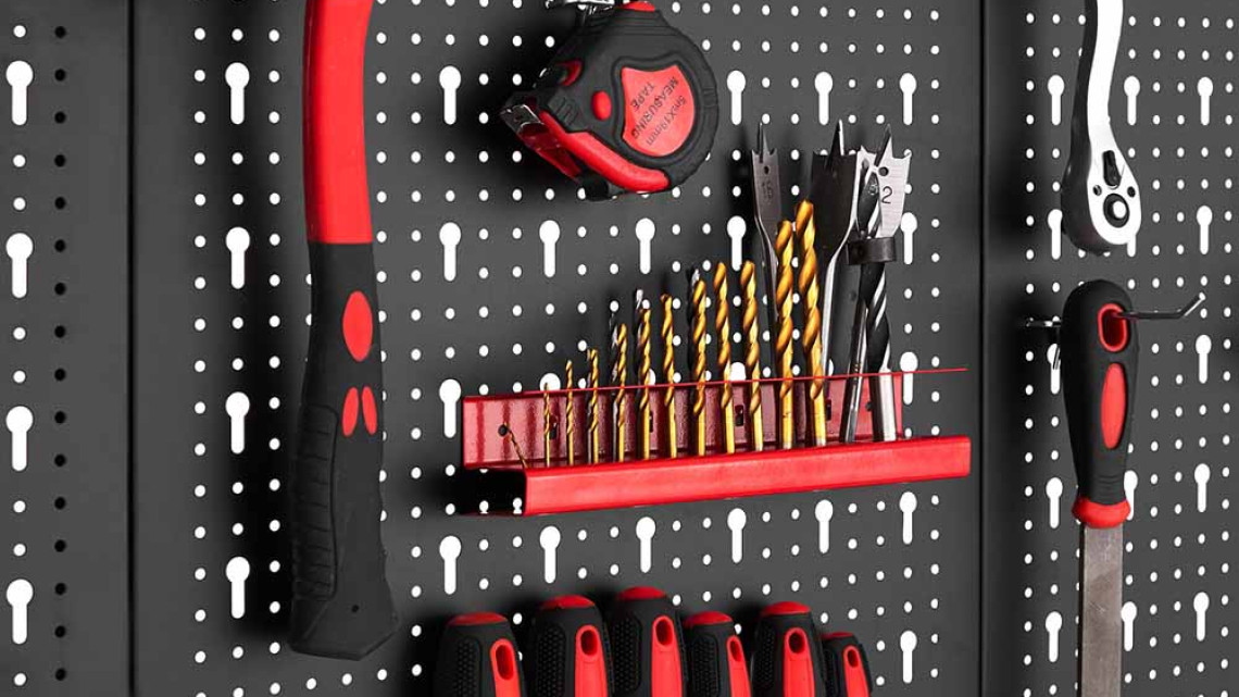 Timeless Tools Fém, fali szerszámtartó panel kampókkal és tárolókkal