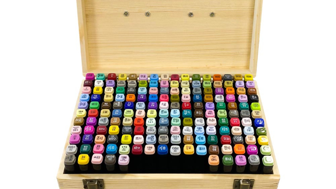 Timeless Tools 170 db-os kétvégű marker készlet ajándék, festhető fadobozban