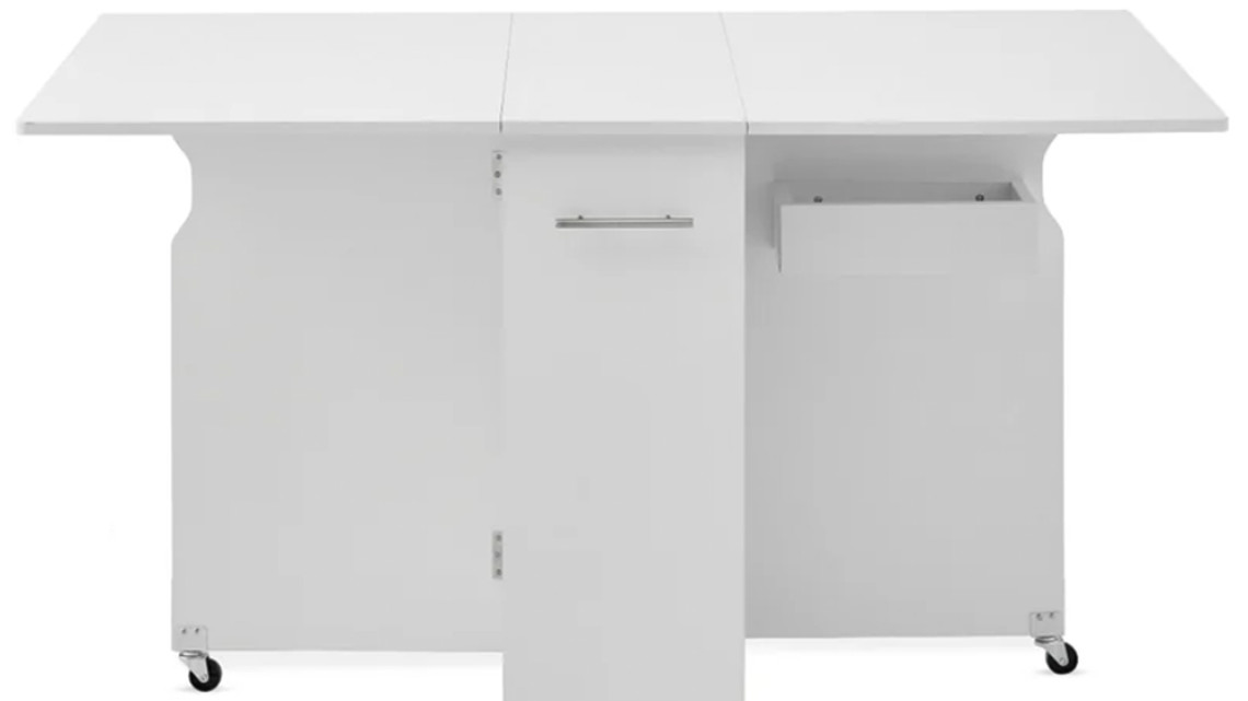 Timeless Tools Összecsukható gurulós asztal polcokkal, kinyitható asztallappal, fehér