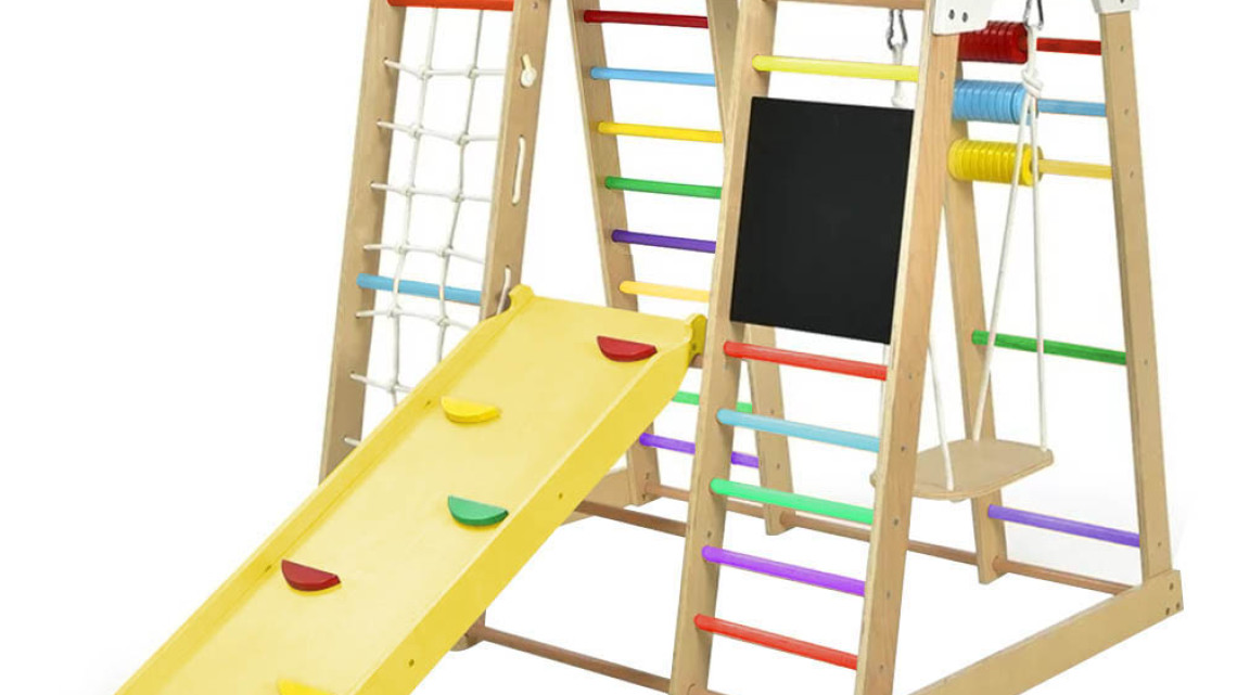 Timeless Tools Fa mászóka csúszdával, krétatáblával