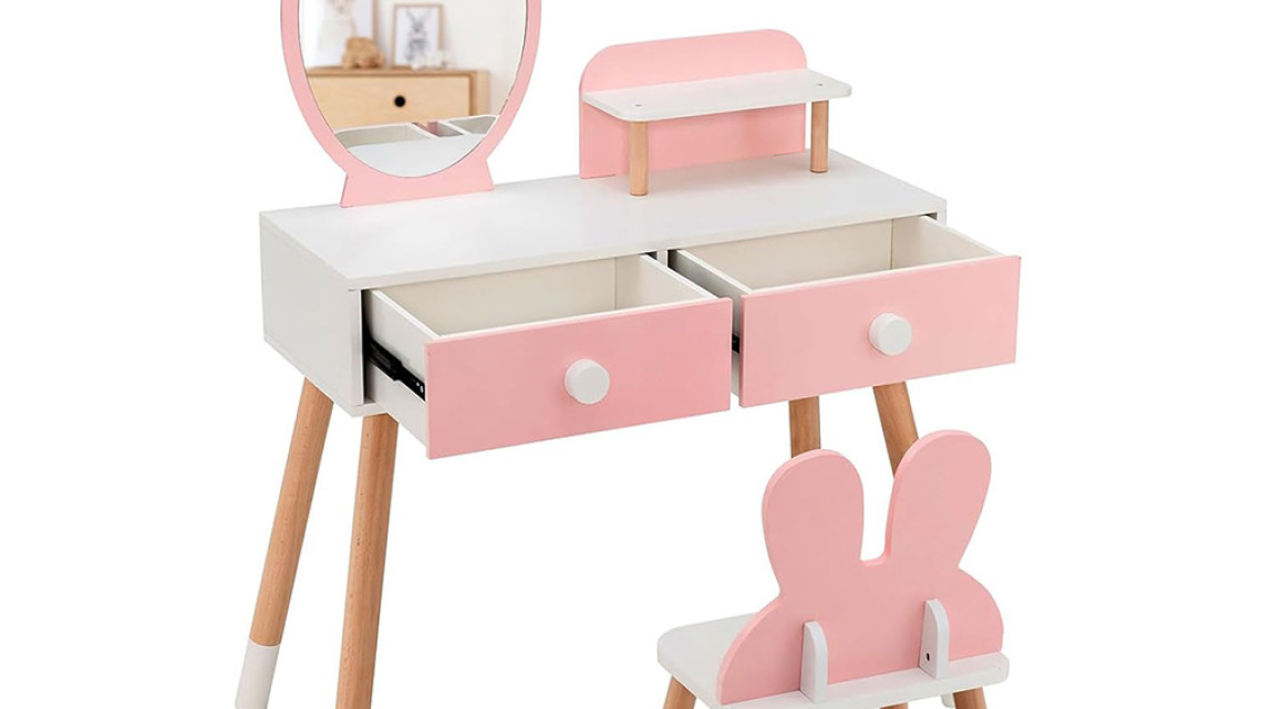 Timeless Tools Nyuszis fésülködő asztal gyerekeknek tükörrel, székkel