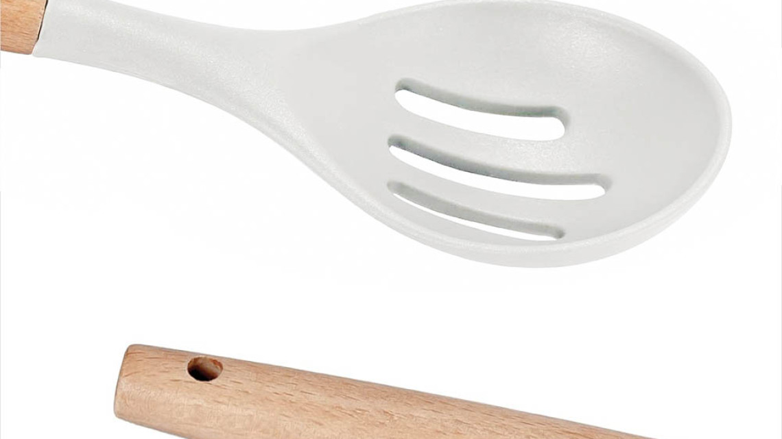 Timeless Tools 14 darabos konyhai eszközkészlet, hőálló szilikon fejjel, tartóval, fehér