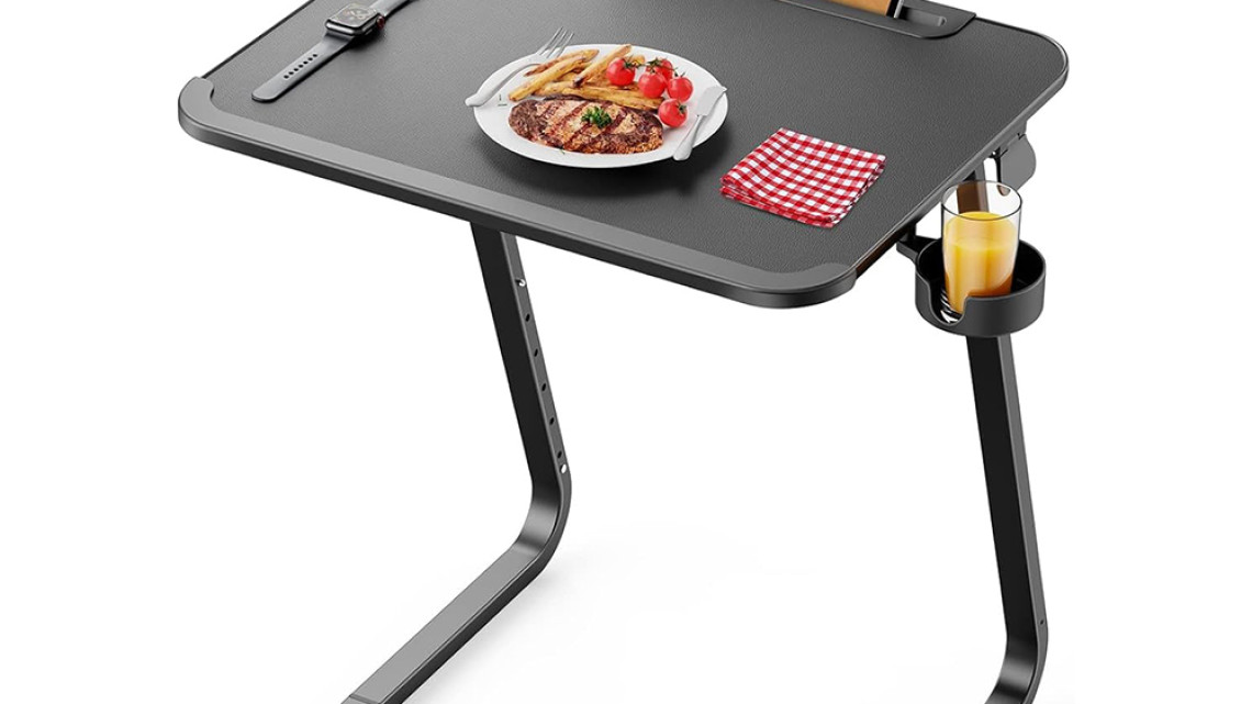 Timeless Tools Állítható magasságú reggelizőasztal tablettartóval, fekete