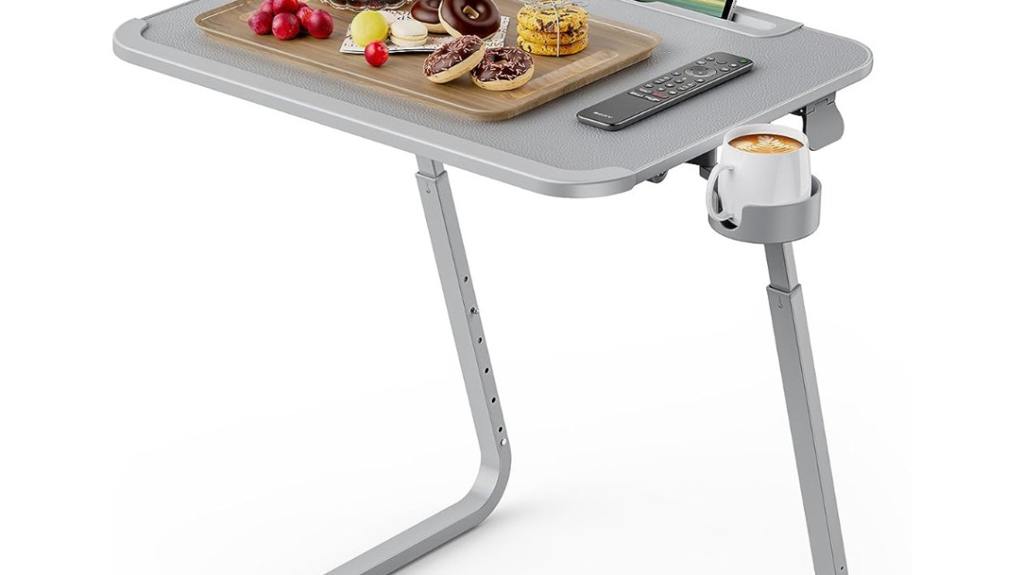 Timeless Tools Állítható magasságú reggelizőasztal tablettartóval, szürke