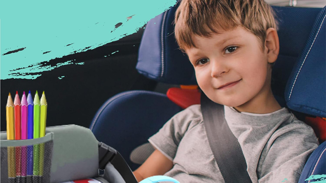 Timeless Tools Hordozható gyerekasztal autóba, zsebekkel, szürke