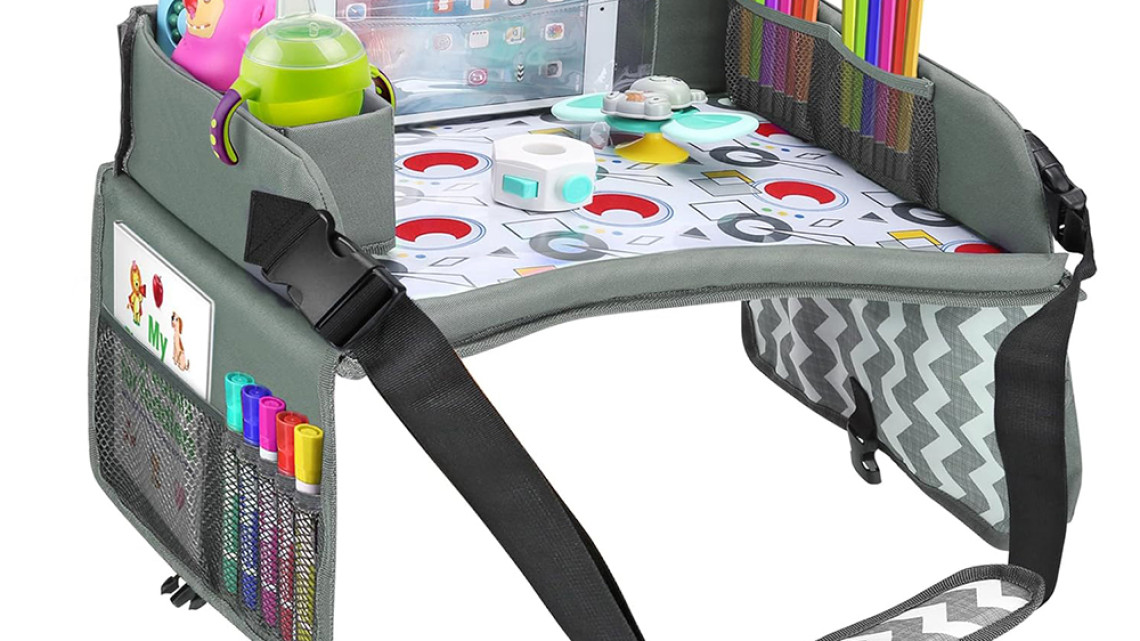 Timeless Tools Hordozható gyerekasztal autóba, zsebekkel, szürke