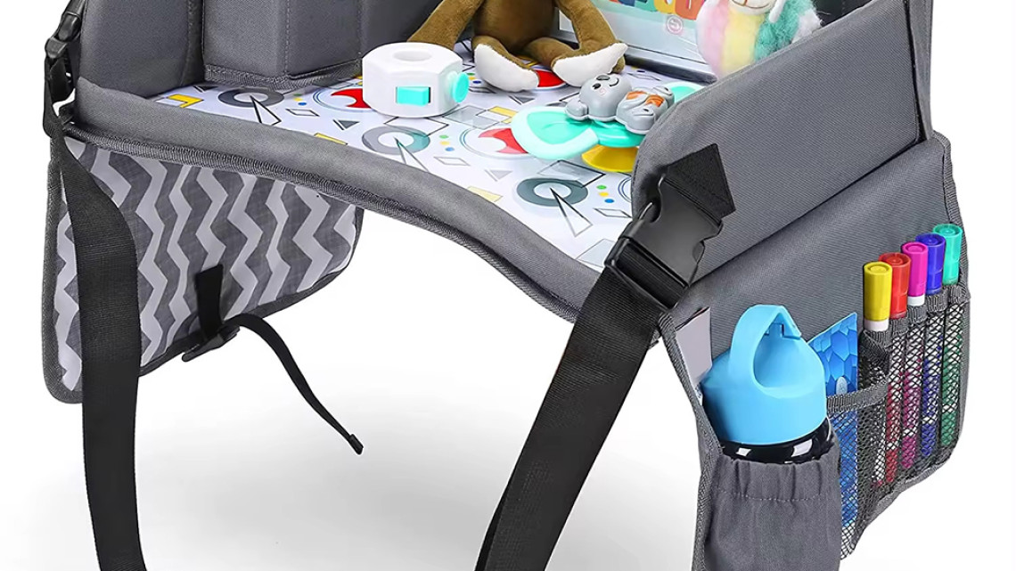Timeless Tools Hordozható gyerekasztal autóba, zsebekkel, szürke