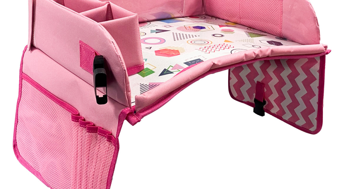 Timeless Tools Hordozható gyerekasztal autóba, zsebekkel, pink