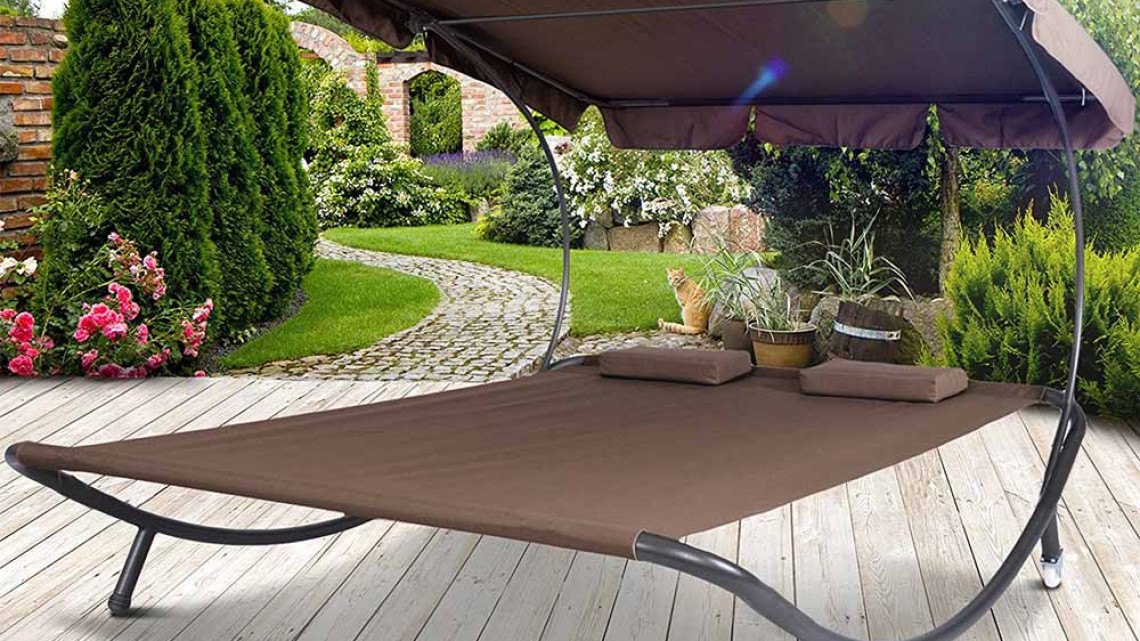Timeless Tools Kétszemélyes napozóágy árnyékolóval-sötét barna