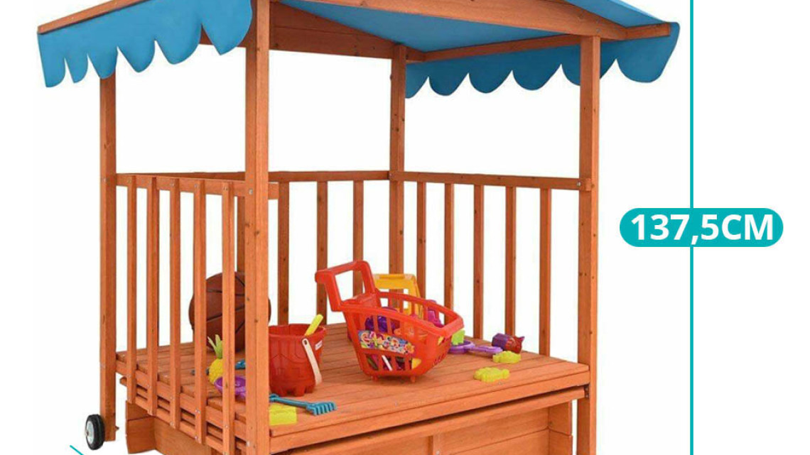 Timeless Tools Fa játszóház homokozóval és árnyékoló tetővel