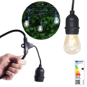 Timeless Tools Vízálló dekor égősor, 15 db E27 LED lámpával, 14,6 m, melegfehér