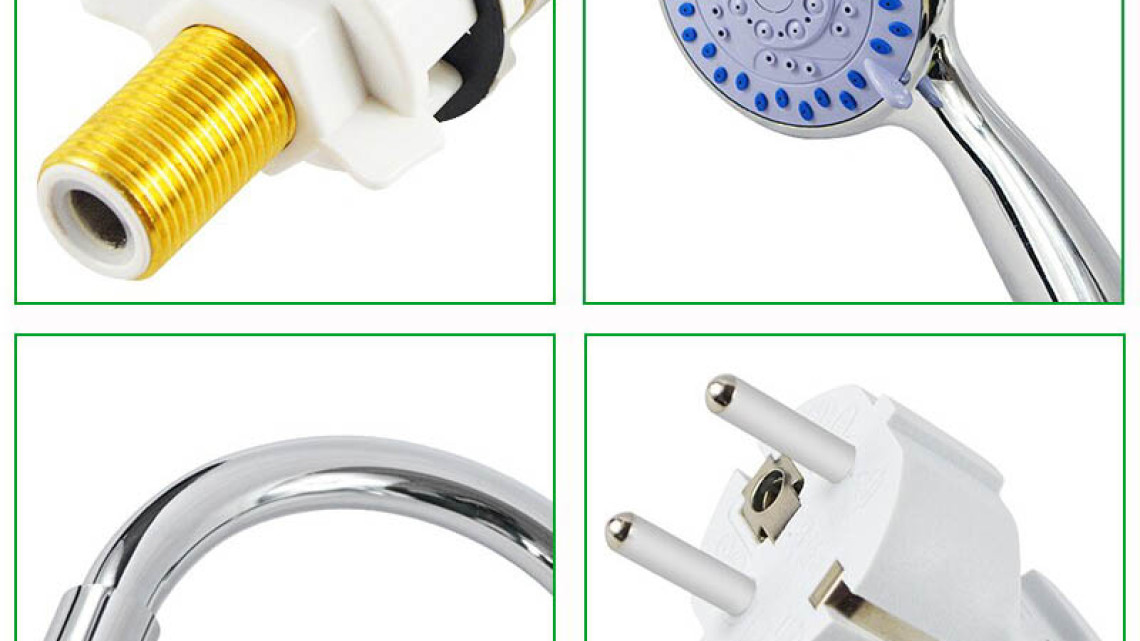 Timeless Tools LED kijelzős vízmelegítő csaptelep -fali, vízszintes csatlakozás, tusrózsával