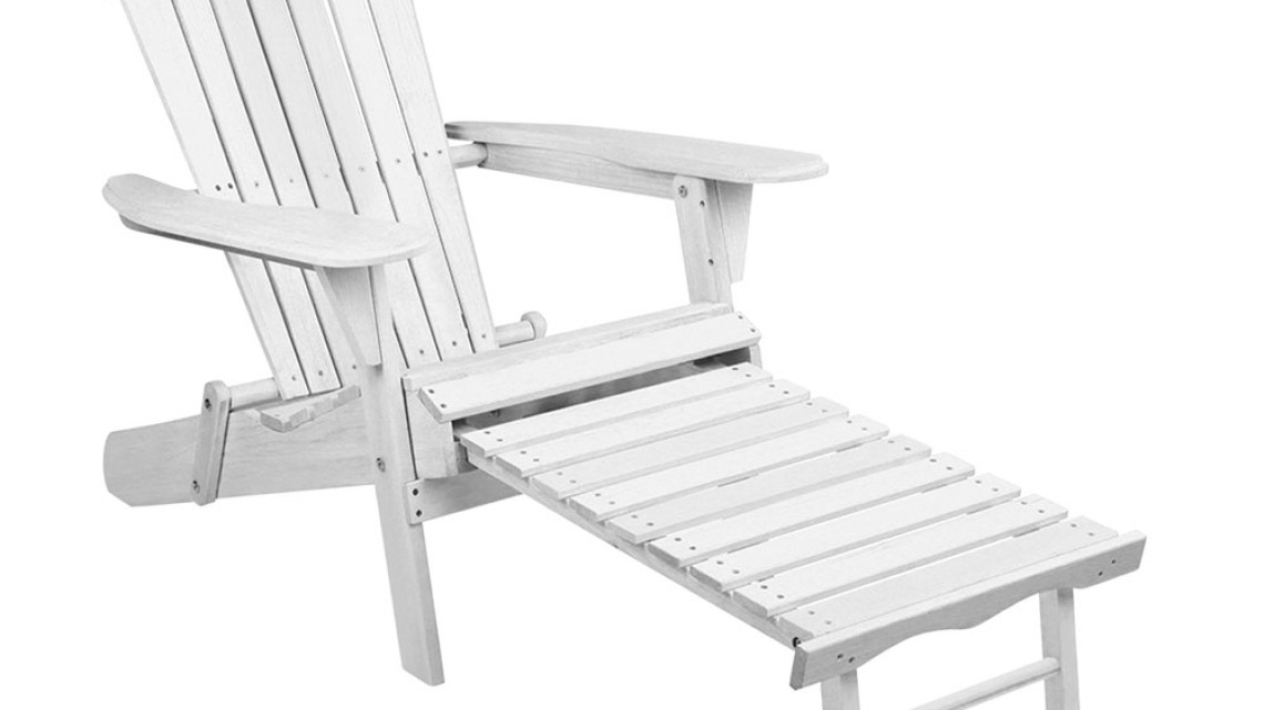 Timeless Tools Kerti fa szék kihúzható lábtartóval-fehér