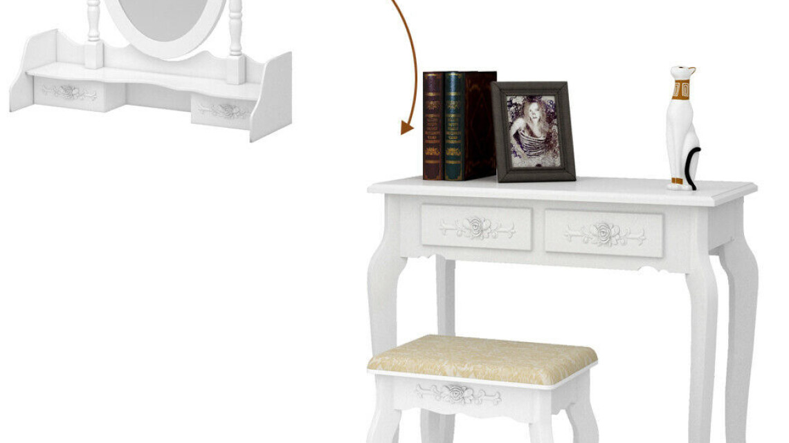 Timeless Tools Tükrös fésülködő asztal székkel, Rome több színben-fehér