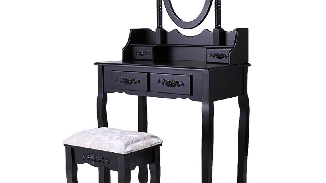 Timeless Tools Tükrös fésülködő asztal székkel, Rome több színben-fekete