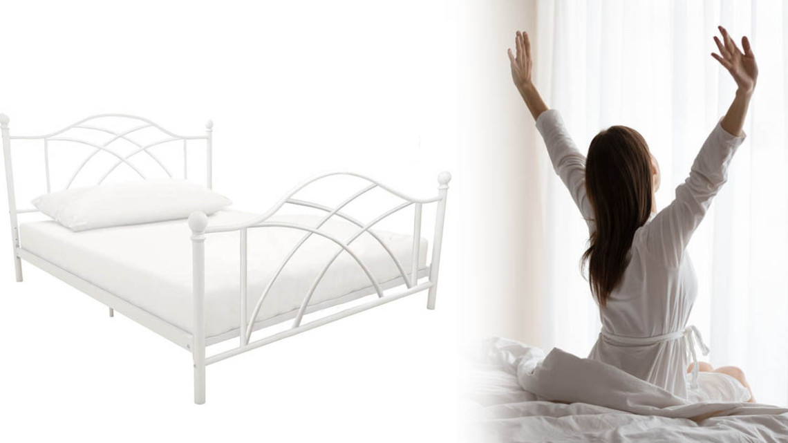 Timeless Tools Lotti fém ágykeret ajándék ágyráccsal, több méretben és színben-Fehér 90x200 cm