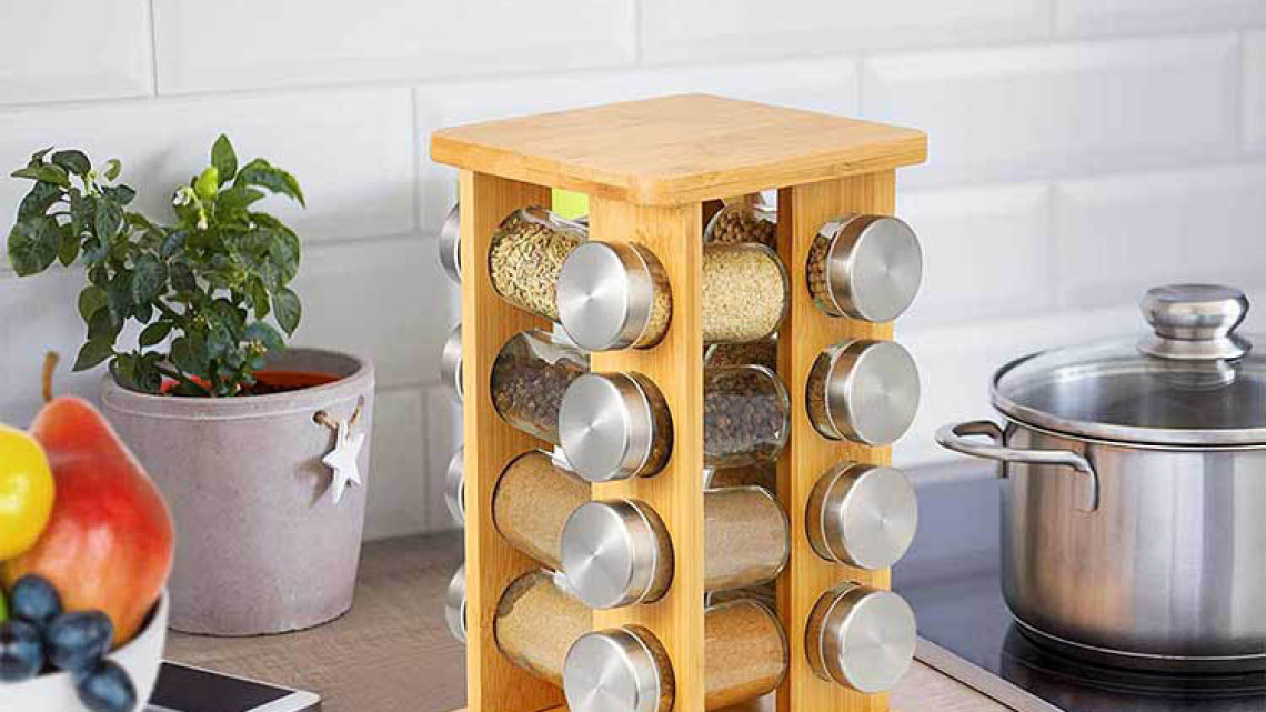 Timeless Tools Bambusz fűszertartó állvány, 16db-os 